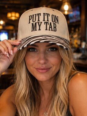 🆕 Put It On My Tab Zebra Print Snapback Trucker Hat Adjustable NWT